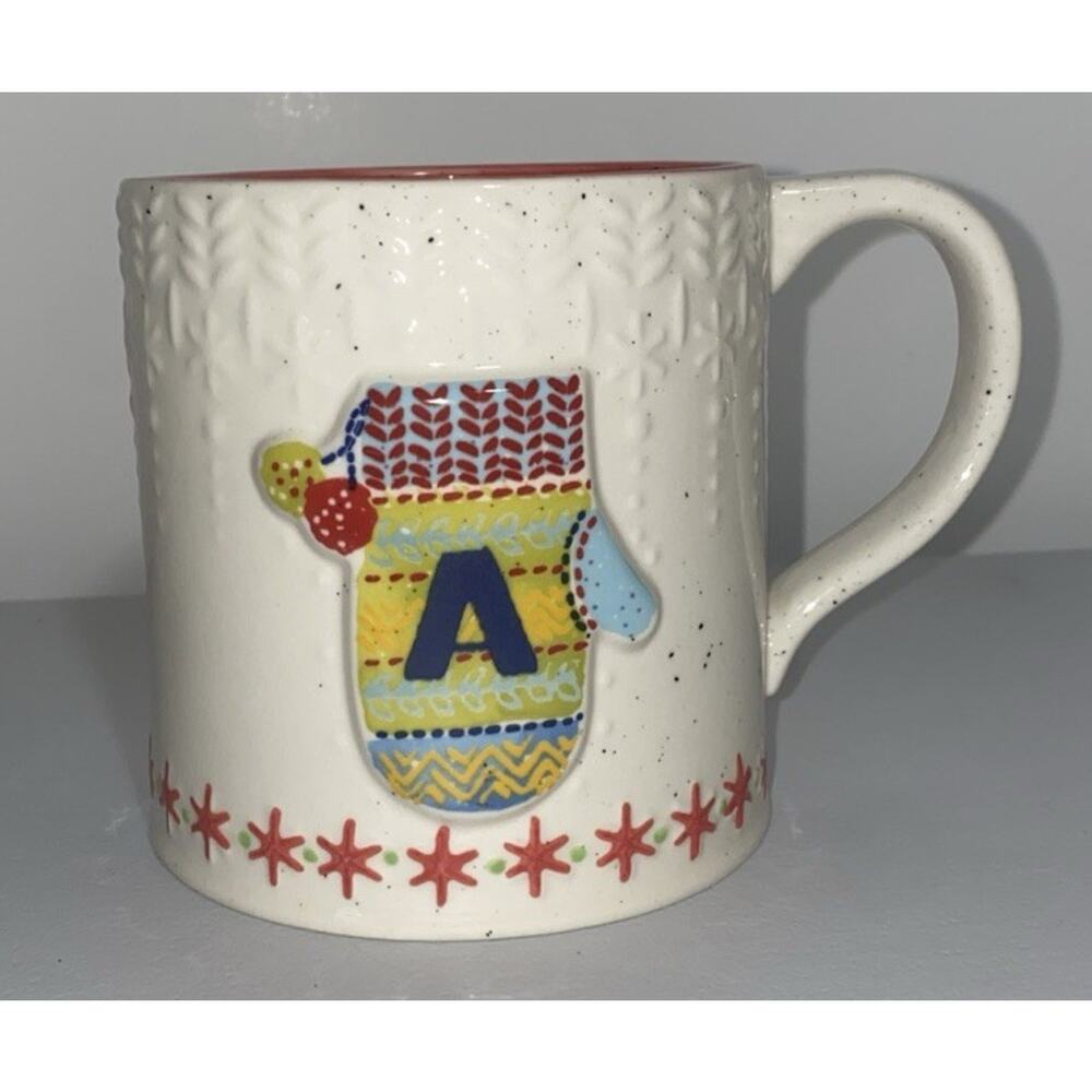 Anthropologie Monogram Letter A Bundled Up Mitten Winter Coffee Tea Mug Cup